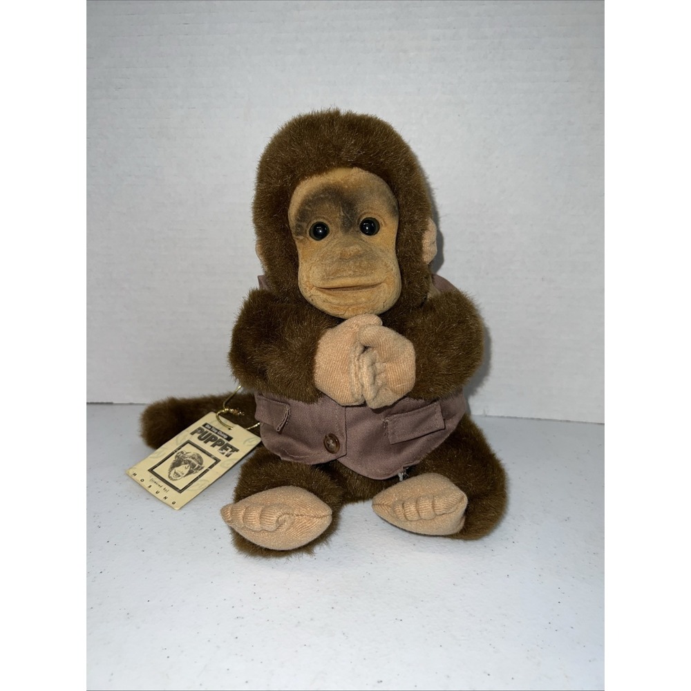 Vtg Hosing 1994 The Tiny Chimp Puppet - Poki Monkey With Backpack 10" Squeaker